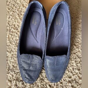 Clarks Navy Textured Loafers